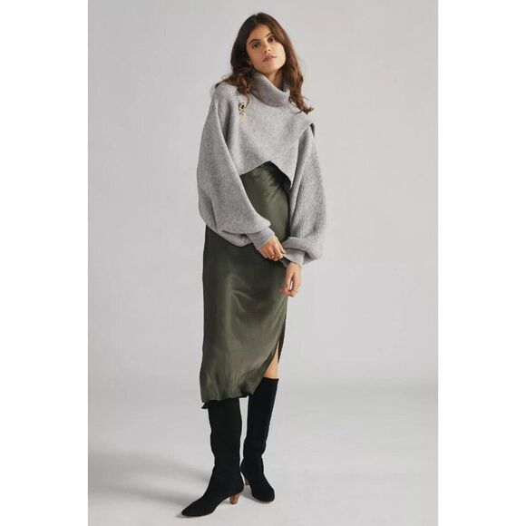 Anthropologie Turtleneck Crossover Sweater Shrug Womens One Size Grey NEW - Picture 1 of 7